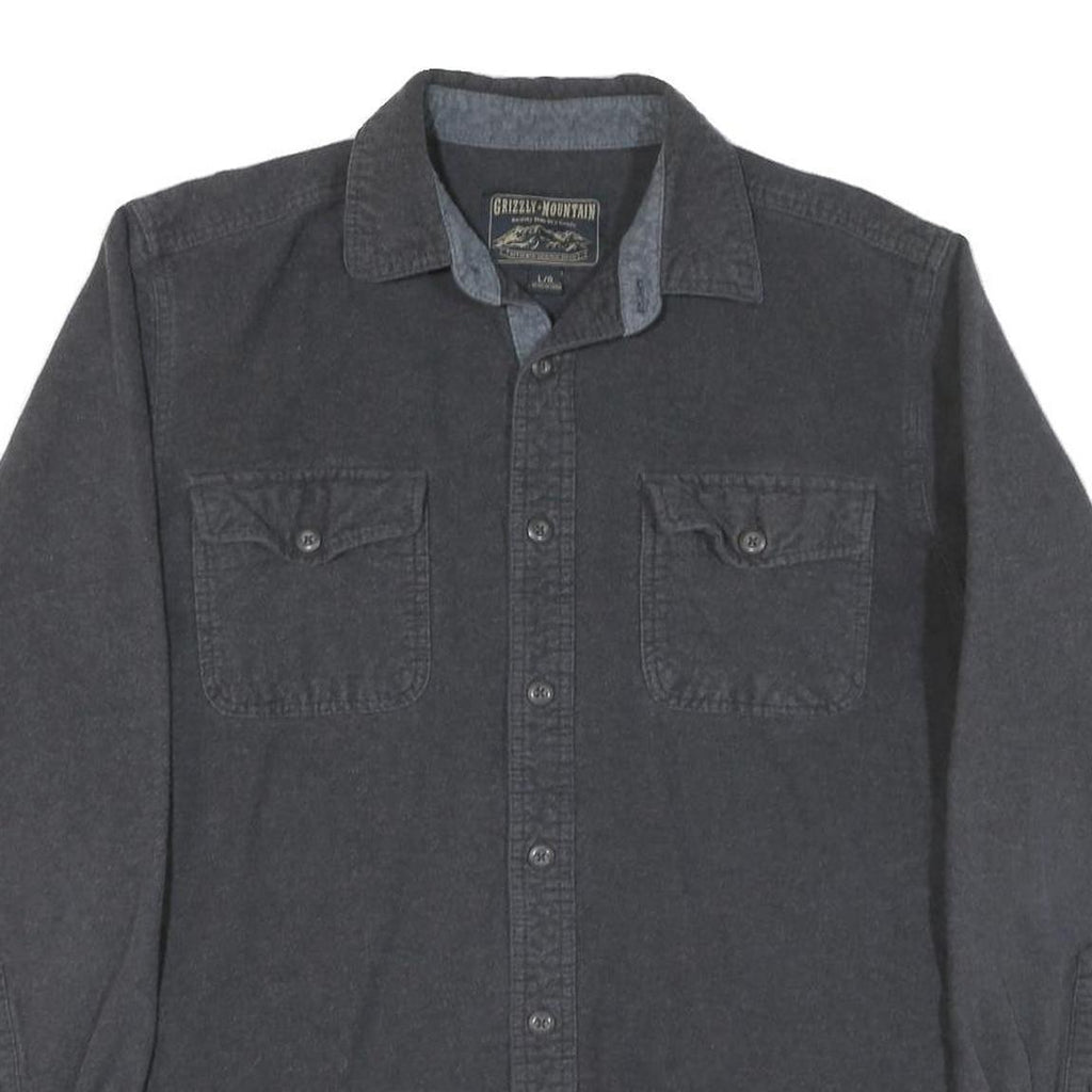 GRIZZLY MOUNTAIN Mens Black Cotton Blend Shirt L Button Front Casual Outdoor