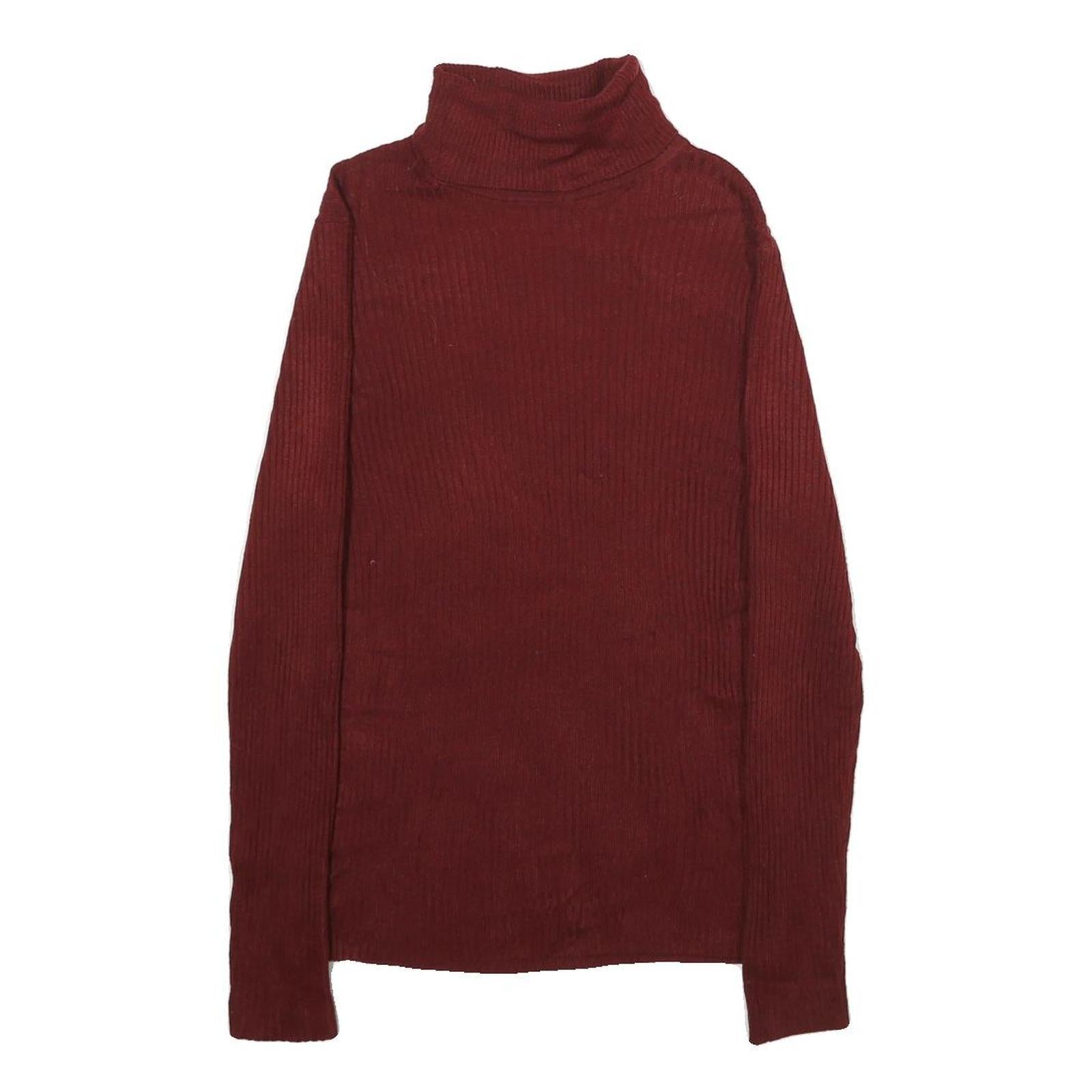 UNIQLO Womens Maroon Wool Blend Plain Roll Neck Basic Knit Jumper Size S