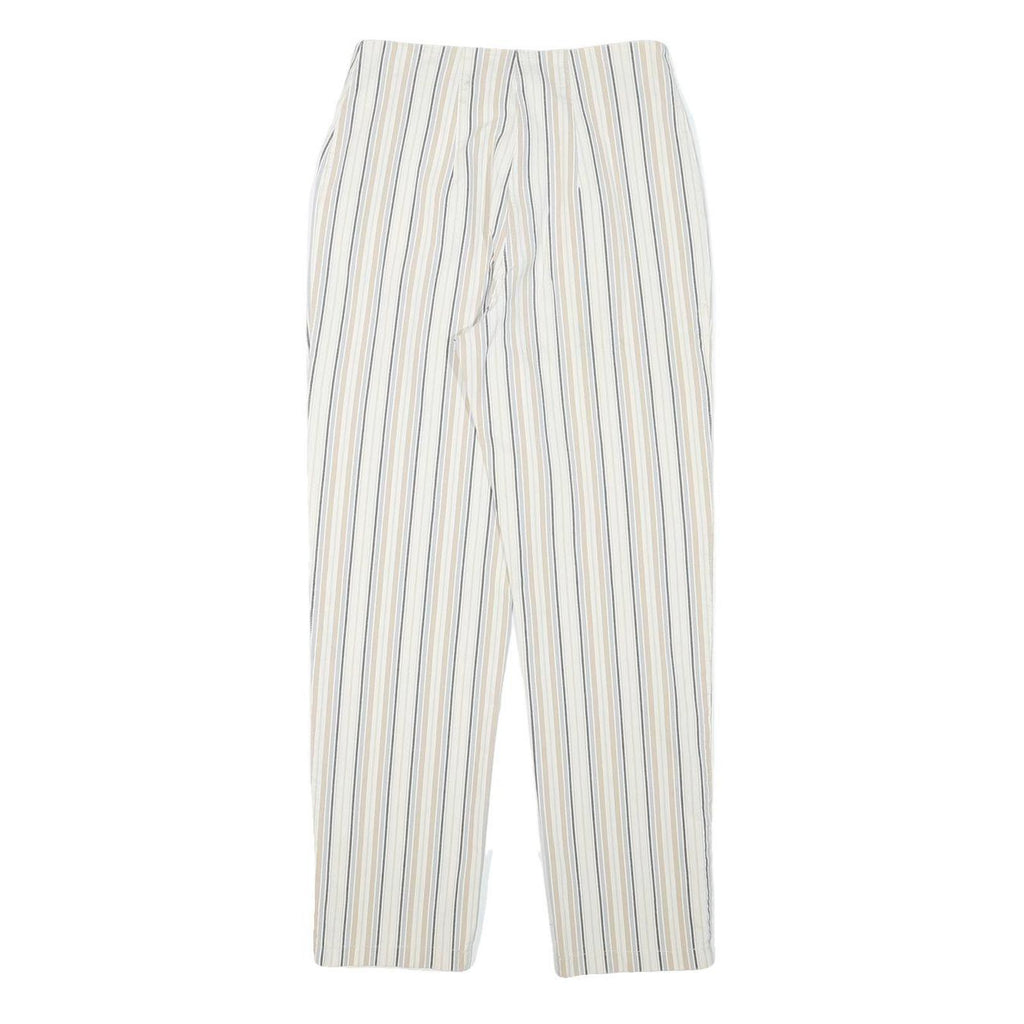 VANILLA Womens Cotton Blend White & Beige Stripe Regular Fit Straight Leg