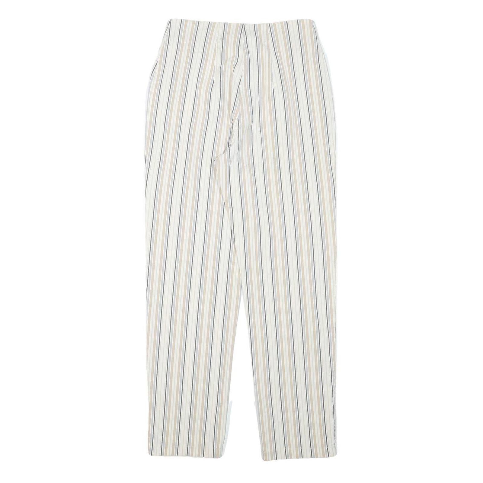 VANILLA Womens Cotton Blend White & Beige Stripe Regular Fit Straight Leg