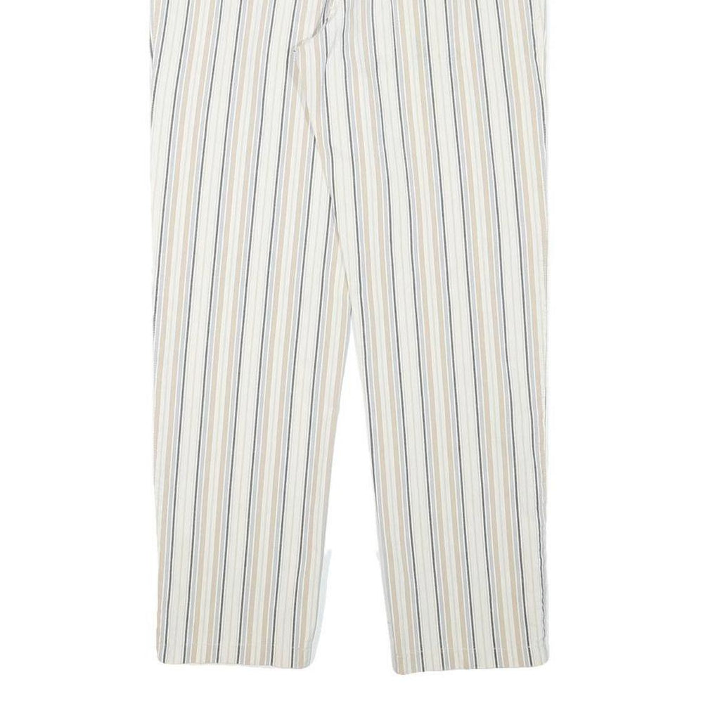 VANILLA Womens Cotton Blend White & Beige Stripe Regular Fit Straight Leg