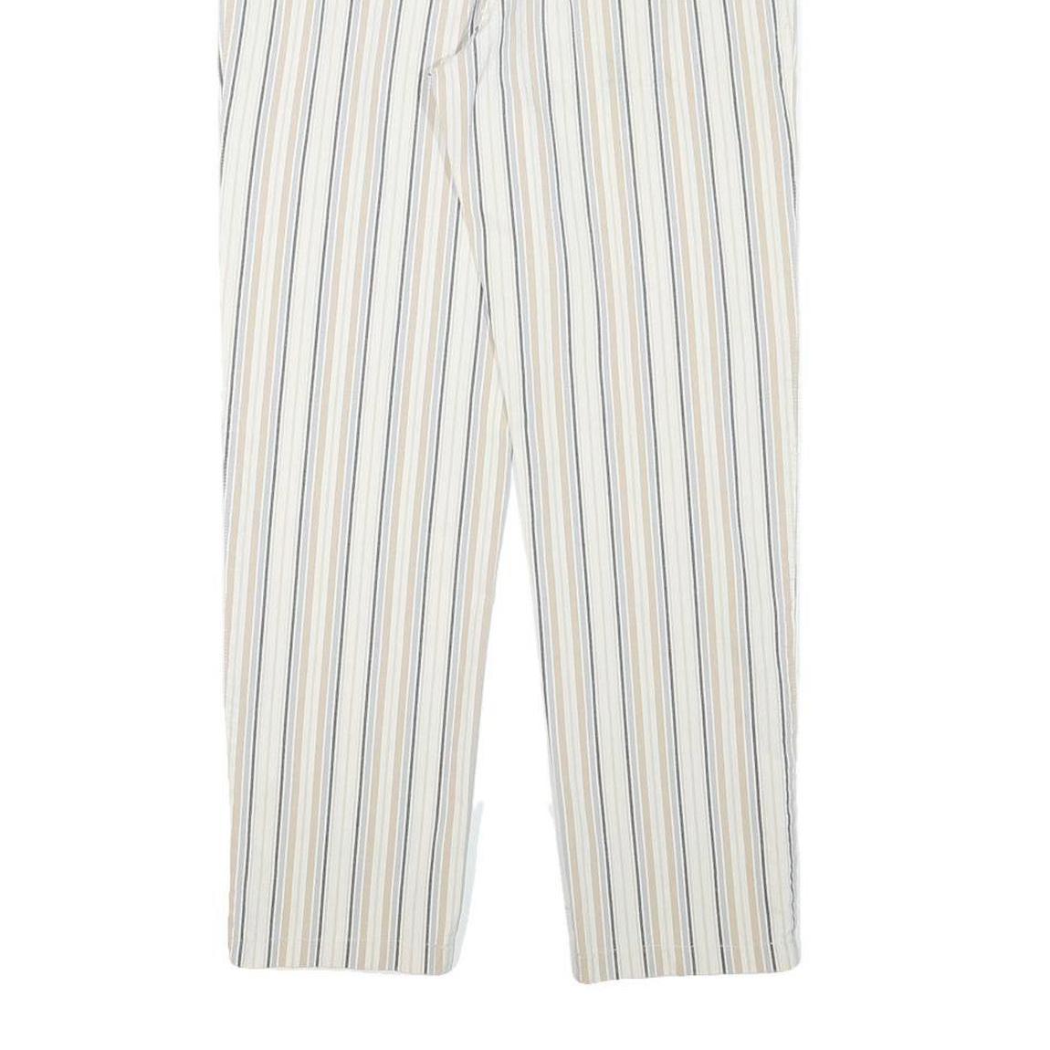 VANILLA Womens Cotton Blend White & Beige Stripe Regular Fit Straight Leg