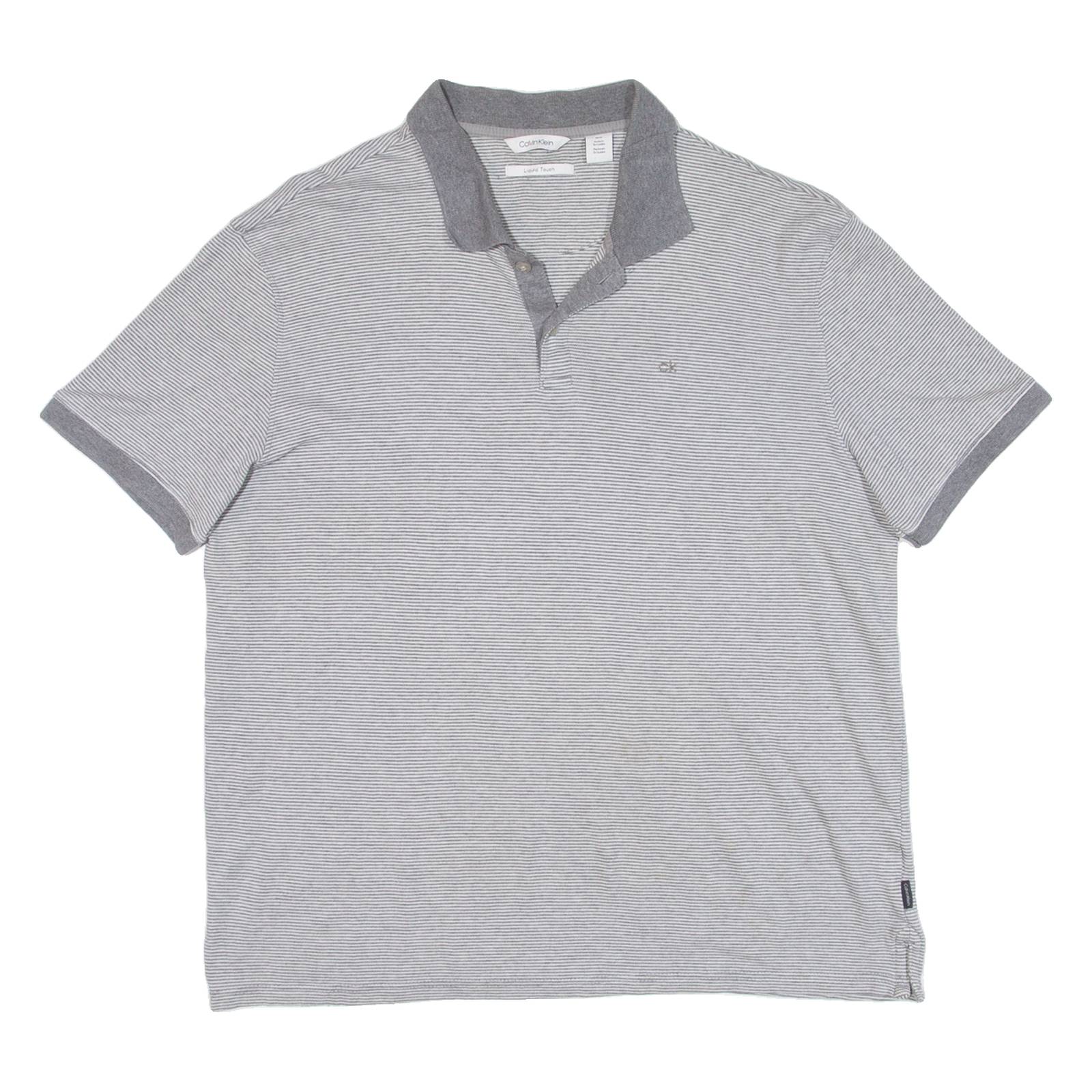 CALVIN KLEIN Mens Polo Shirt Grey Striped M