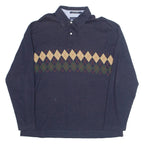 TOMMY HILFIGER Mens Polo Shirt Blue 90s Argyle Long Sleeve XL
