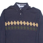 TOMMY HILFIGER Mens Polo Shirt Blue 90s Argyle Long Sleeve XL