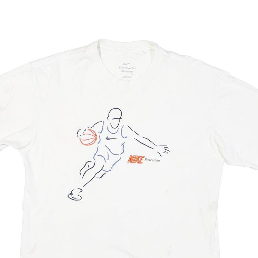 NIKE Mens White Basketball Graphic T-Shirt S Short Sleeve Crew Neck Cotton Blend