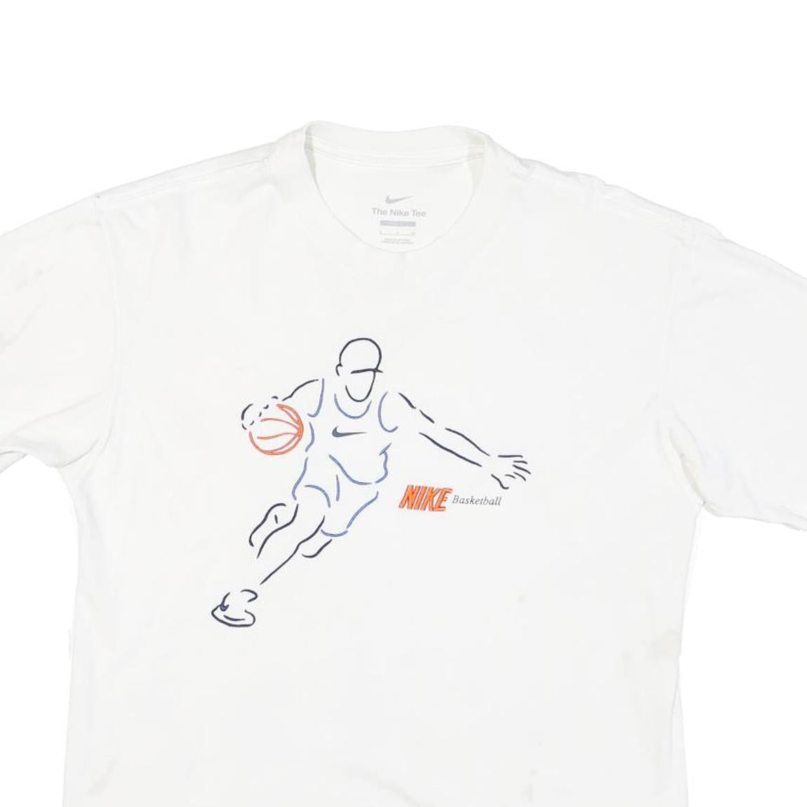 NIKE Mens White Basketball Graphic T-Shirt S Short Sleeve Crew Neck Cotton Blend