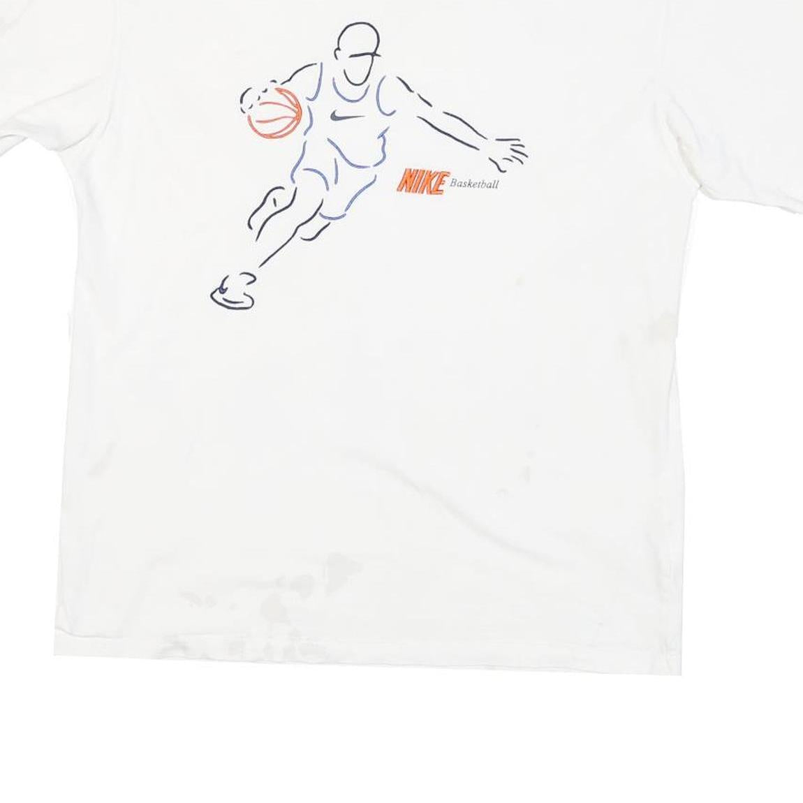 NIKE Mens White Basketball Graphic T-Shirt S Short Sleeve Crew Neck Cotton Blend
