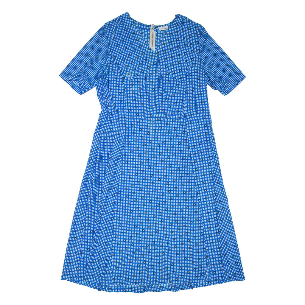 Womens Day Dress Blue Floral Short Sleeve Midi L