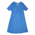 Womens Day Dress Blue Floral Short Sleeve Midi L