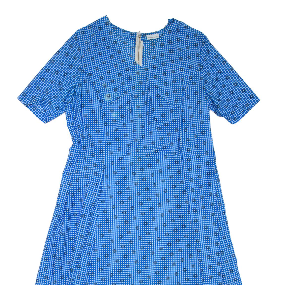 Womens Day Dress Blue Floral Short Sleeve Midi L