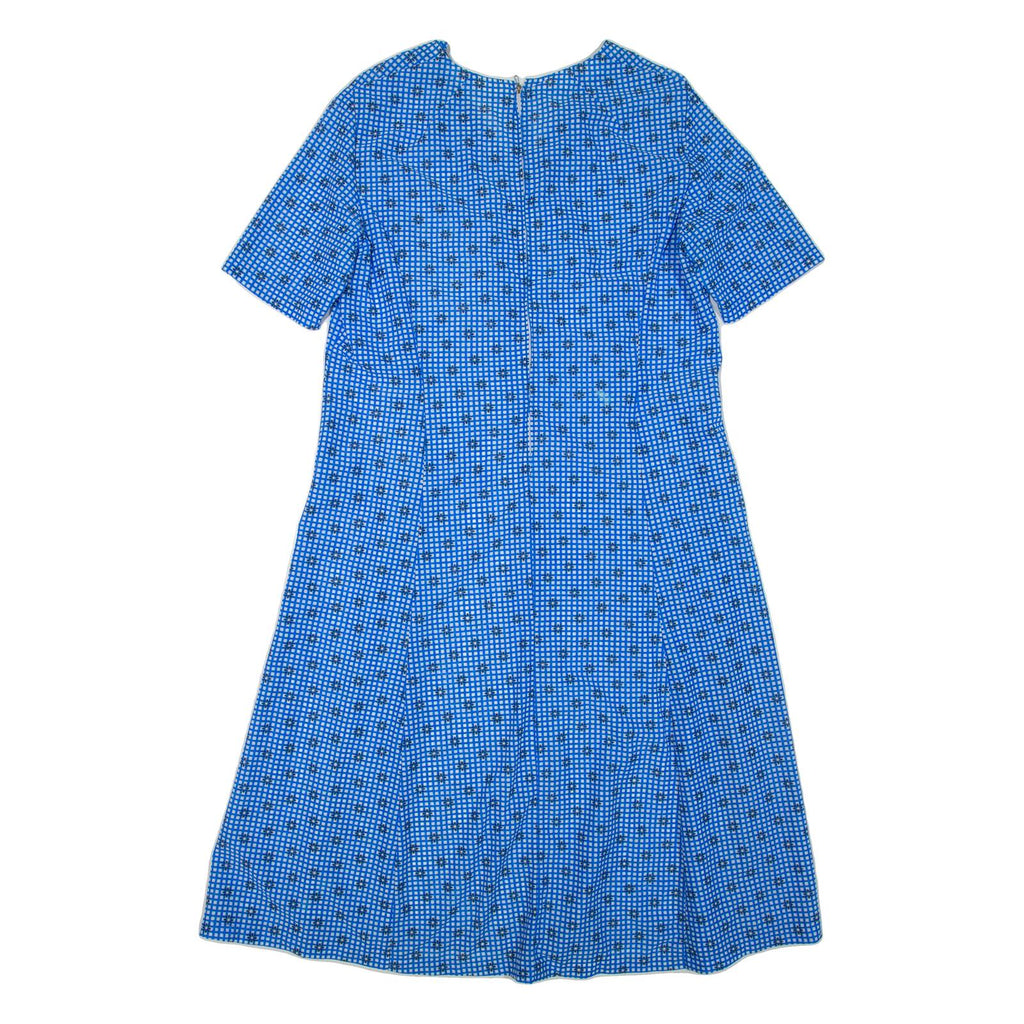 Womens Day Dress Blue Floral Short Sleeve Midi L