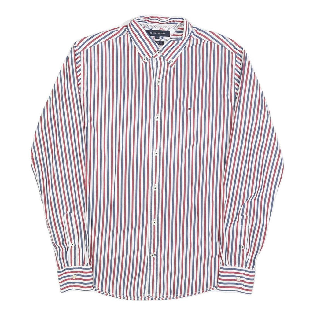 TOMMY HILFIGER Mens White & Red & Navy Striped Shirt S Button Down Cotton Blend
