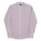 TOMMY HILFIGER Mens White & Red & Navy Striped Shirt S Button Down Cotton Blend