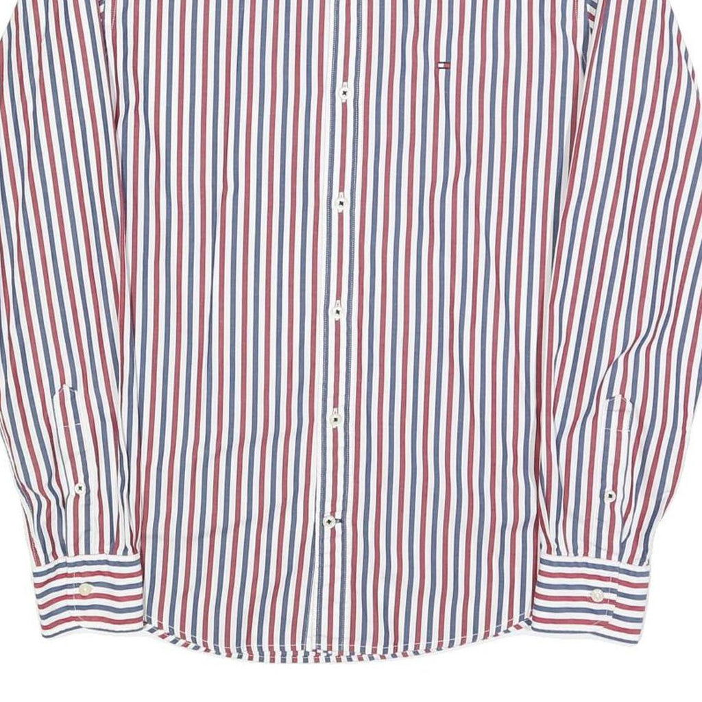 TOMMY HILFIGER Mens White & Red & Navy Striped Shirt S Button Down Cotton Blend