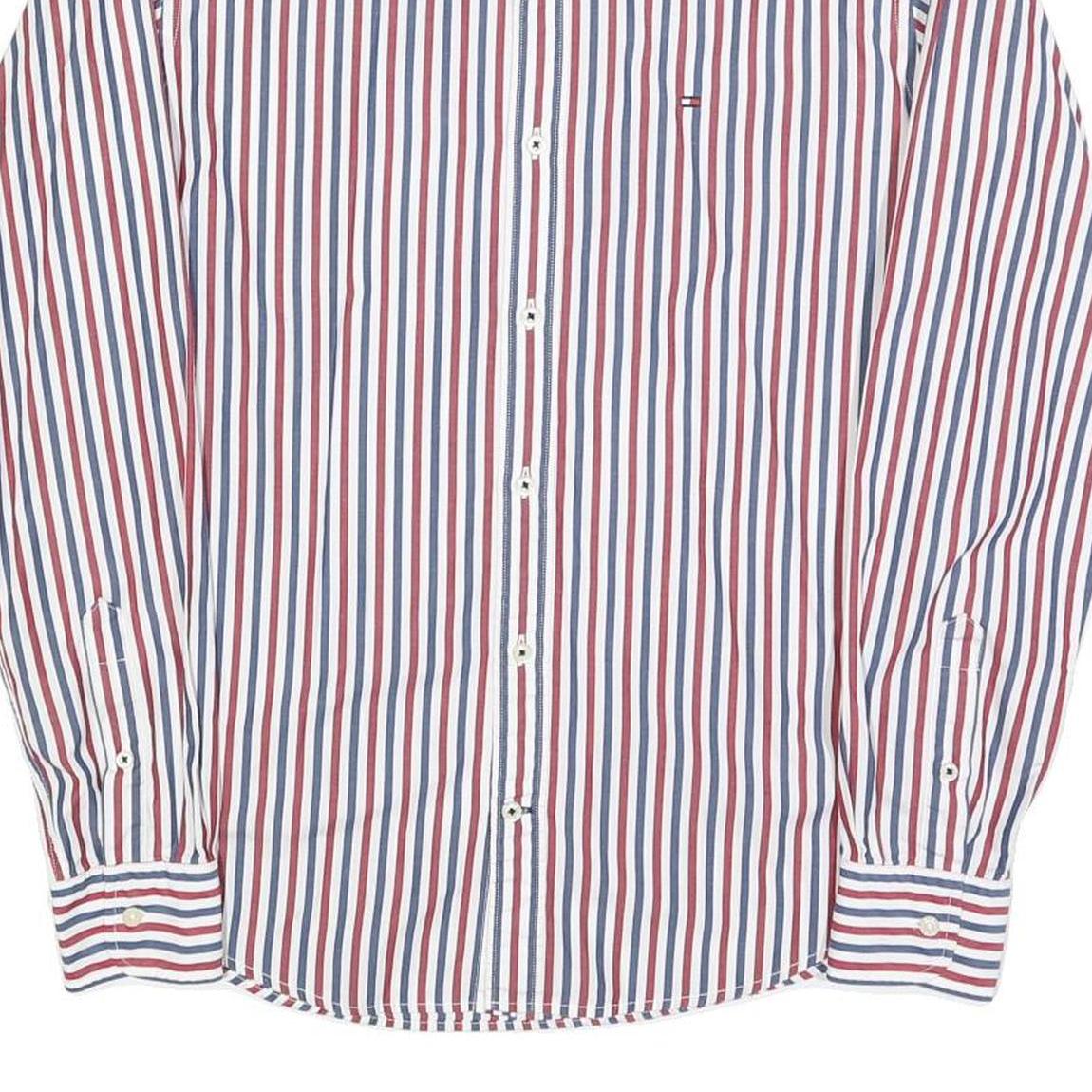 TOMMY HILFIGER Mens White & Red & Navy Striped Shirt S Button Down Cotton Blend