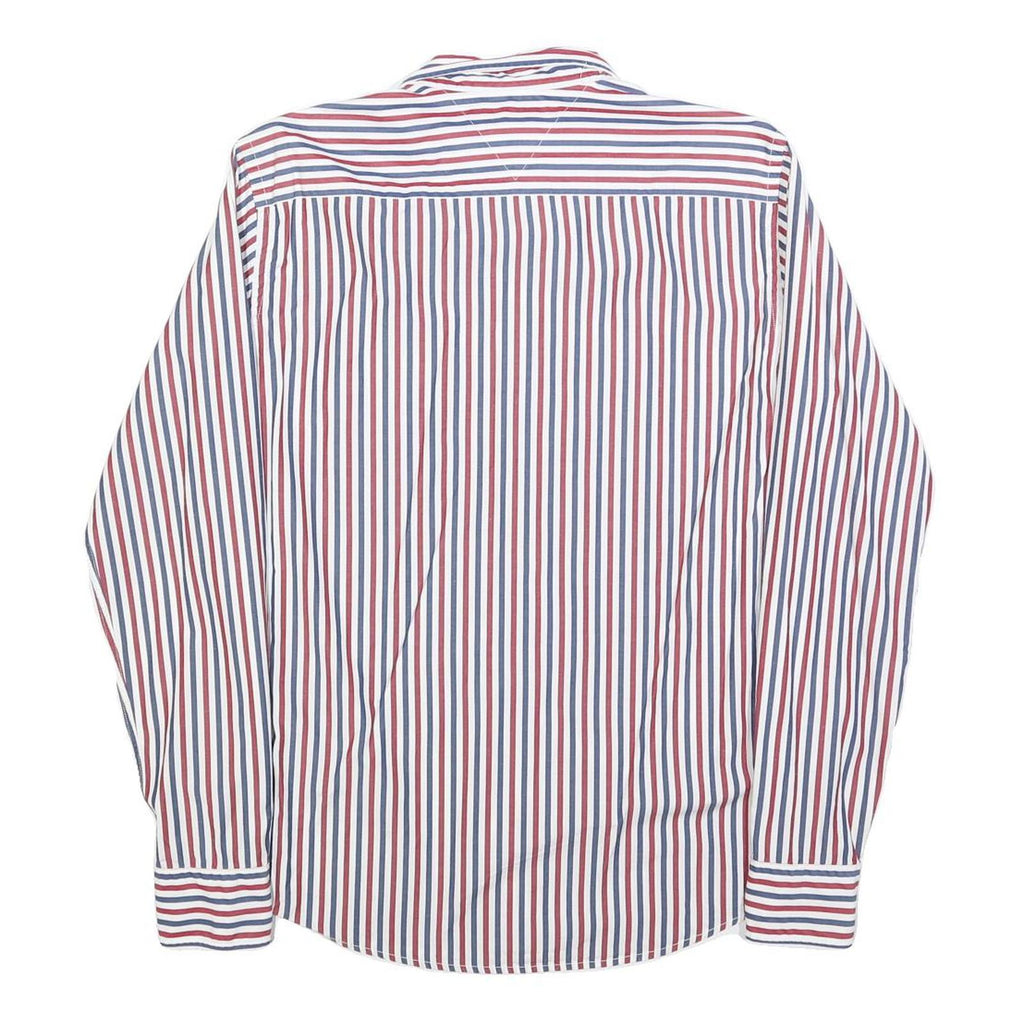 TOMMY HILFIGER Mens White & Red & Navy Striped Shirt S Button Down Cotton Blend