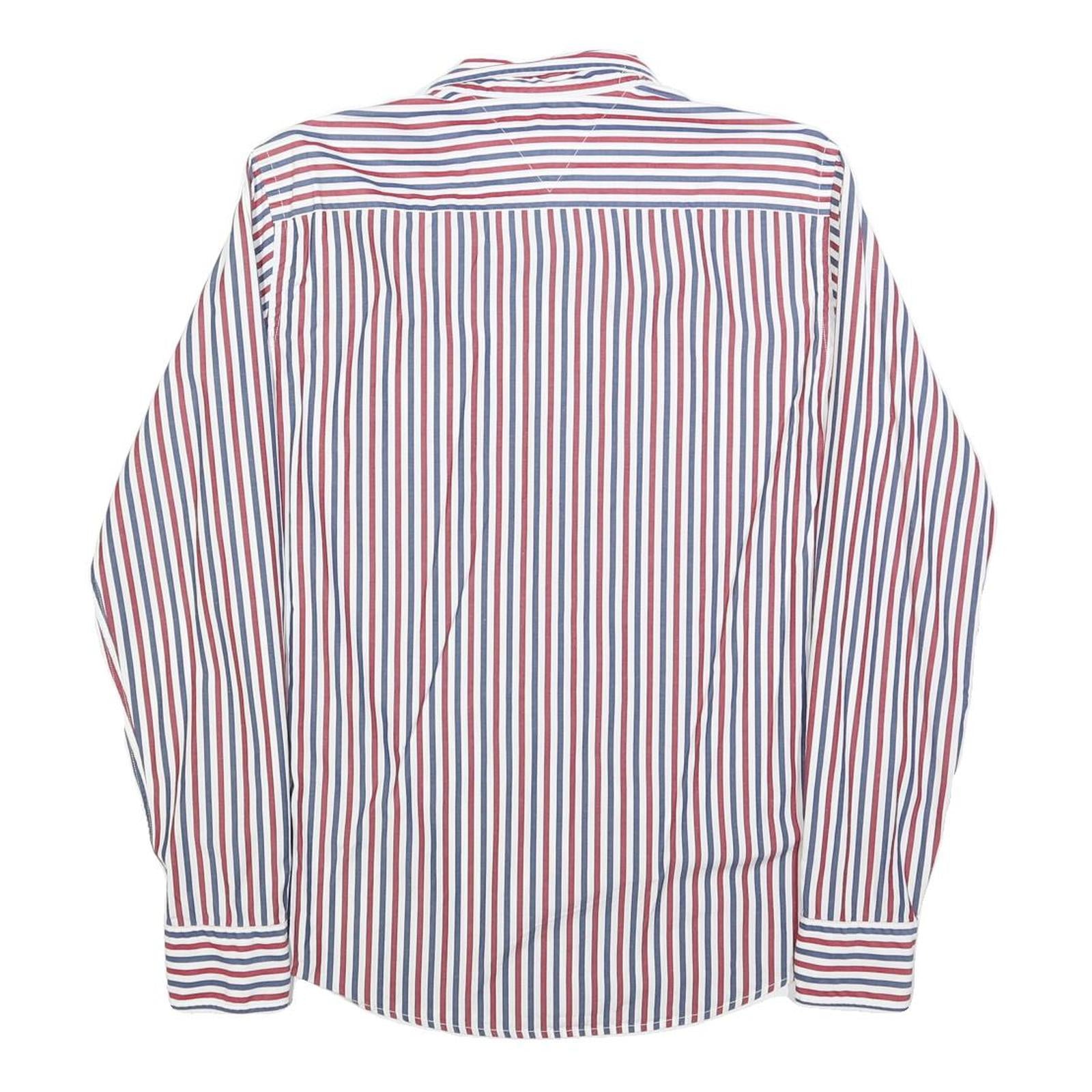 TOMMY HILFIGER Mens White & Red & Navy Striped Shirt S Button Down Cotton Blend