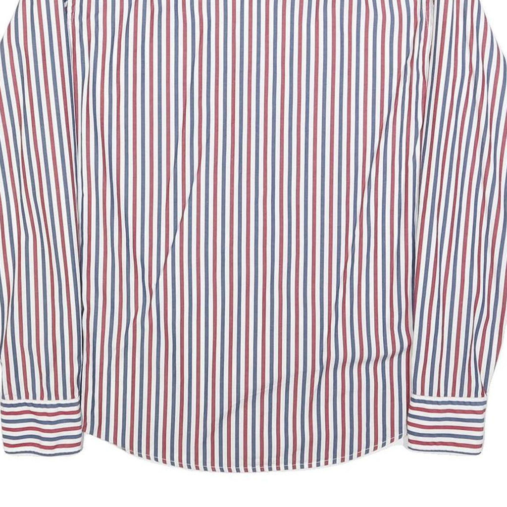 TOMMY HILFIGER Mens White & Red & Navy Striped Shirt S Button Down Cotton Blend