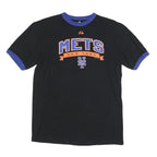 MAJESTIC Mens Black & Blue Mets Graphic T-Shirt M Short Sleeve Crew Neck