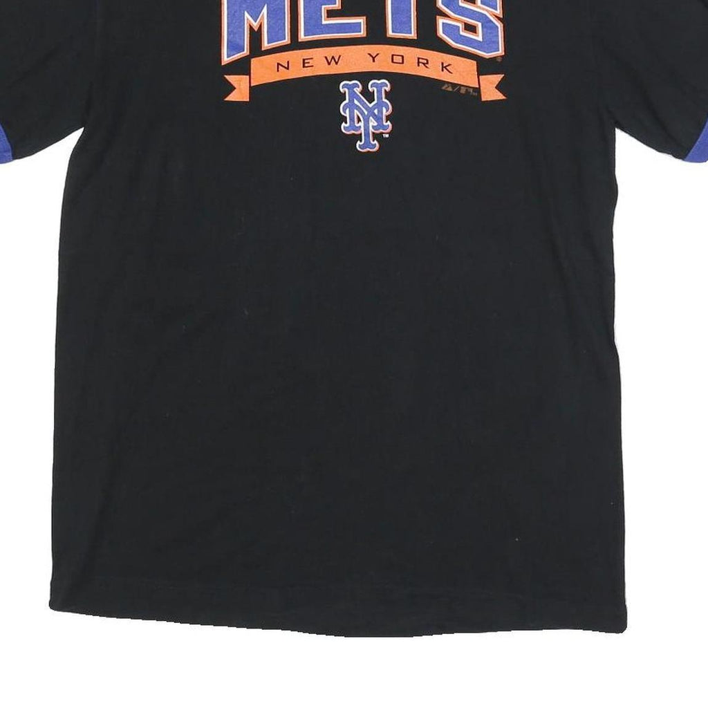 MAJESTIC Mens Black & Blue Mets Graphic T-Shirt M Short Sleeve Crew Neck