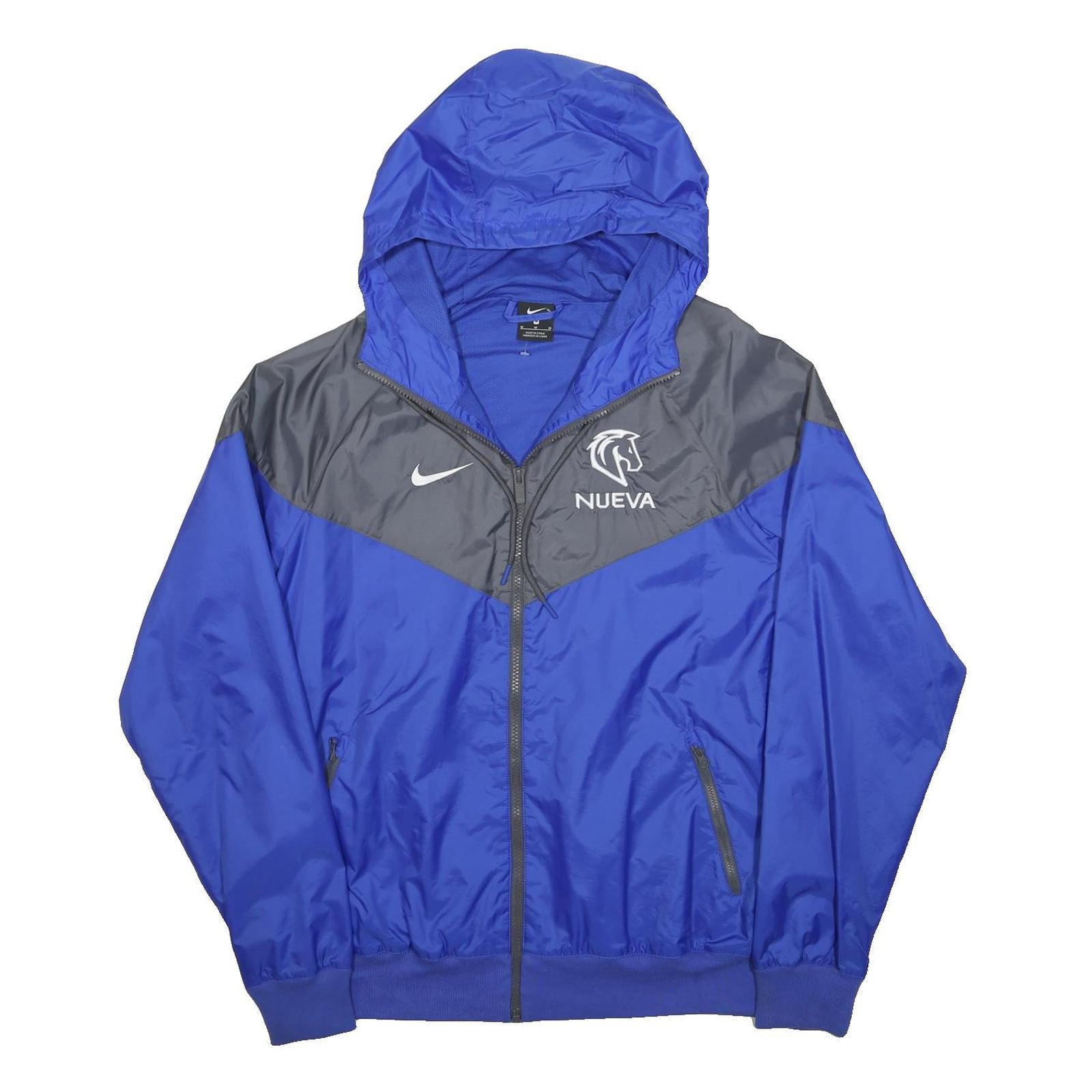 NIKE Mens Blue & Grey Zip Front Hooded Jacket M Polyester Lightweight