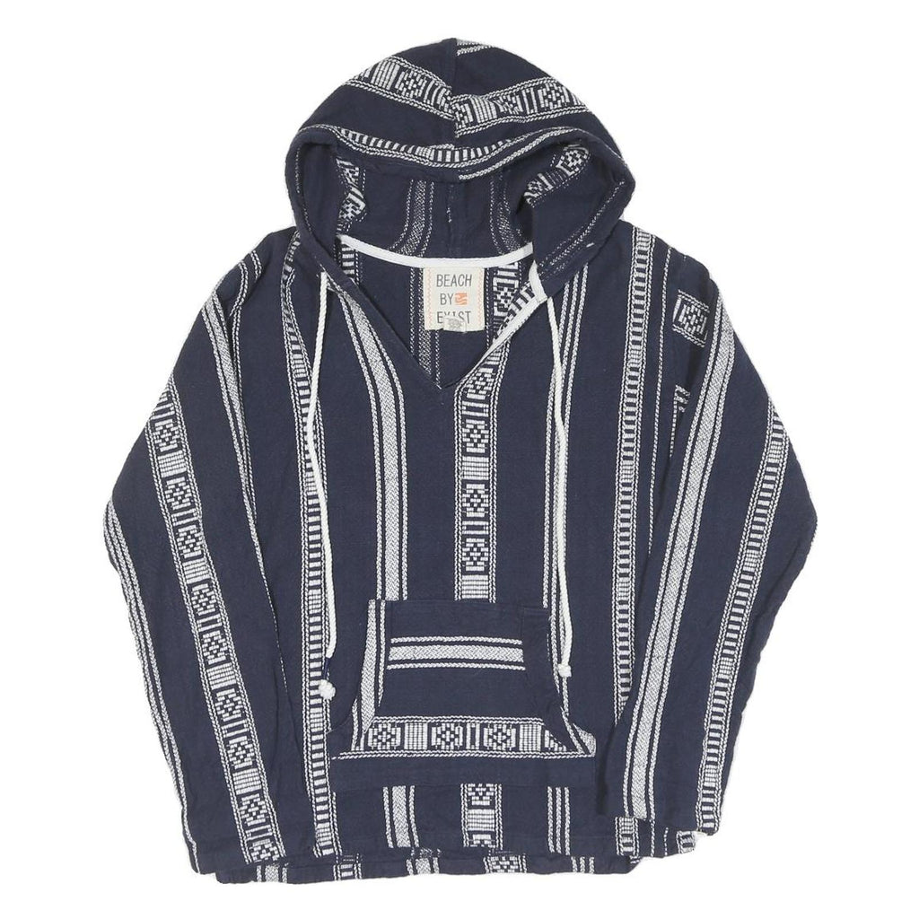 Womens Navy & White Striped Pullover Hoodie M Cotton Blend Casual