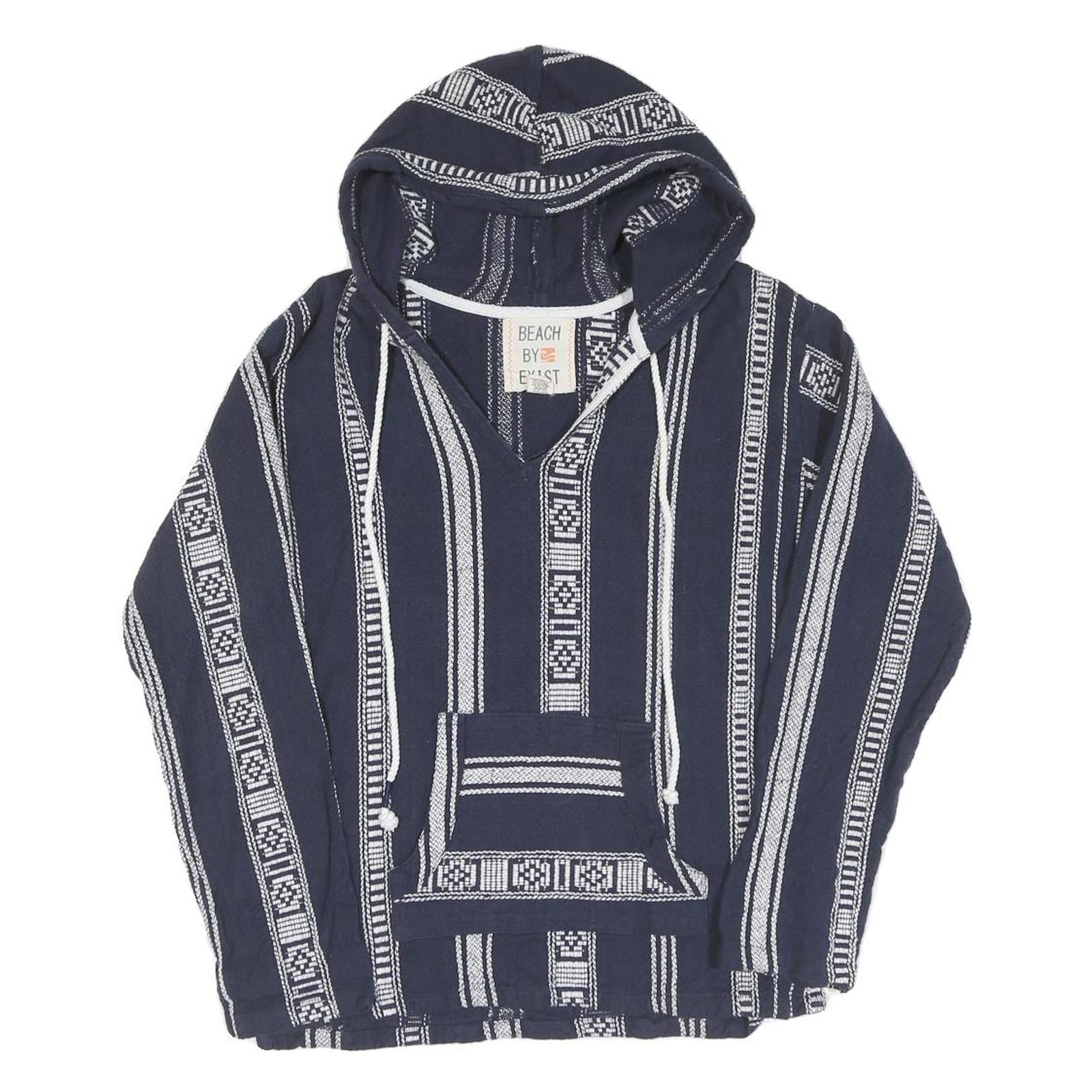 Womens Navy & White Striped Pullover Hoodie M Cotton Blend Casual