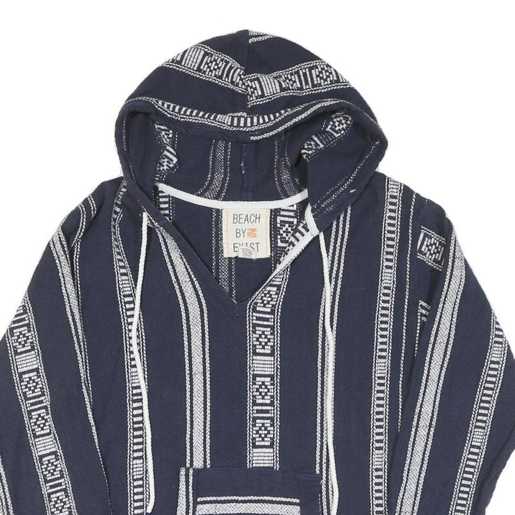 Womens Navy & White Striped Pullover Hoodie M Cotton Blend Casual