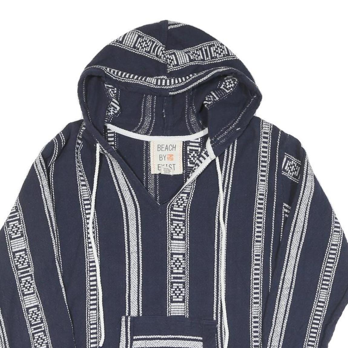 Womens Navy & White Striped Pullover Hoodie M Cotton Blend Casual