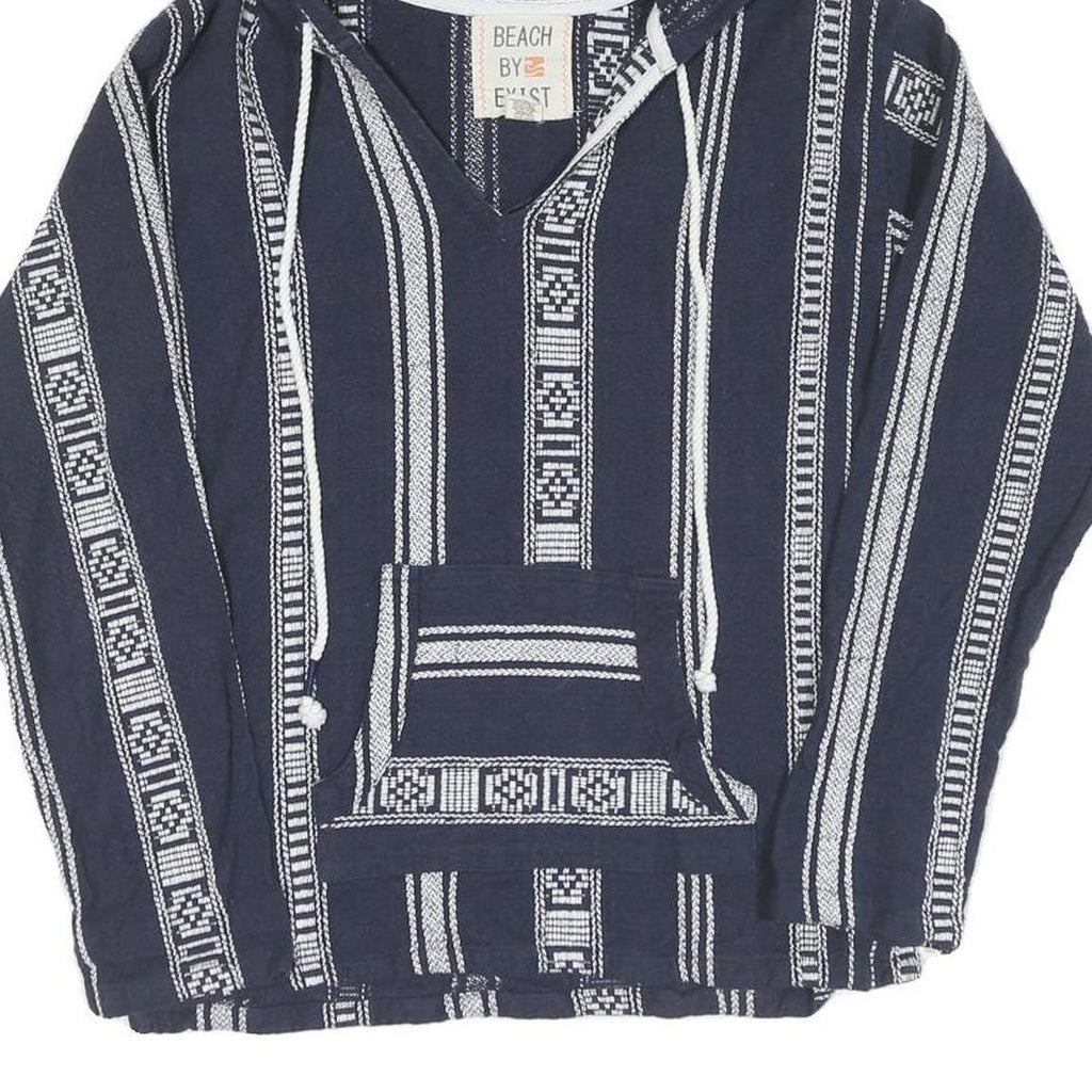 Womens Navy & White Striped Pullover Hoodie M Cotton Blend Casual