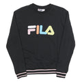 FILA Womens Black Colourblock Crew Neck S Sweatshirt Casual Logo Striped Cuffs
