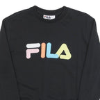 FILA Womens Black Colourblock Crew Neck S Sweatshirt Casual Logo Striped Cuffs