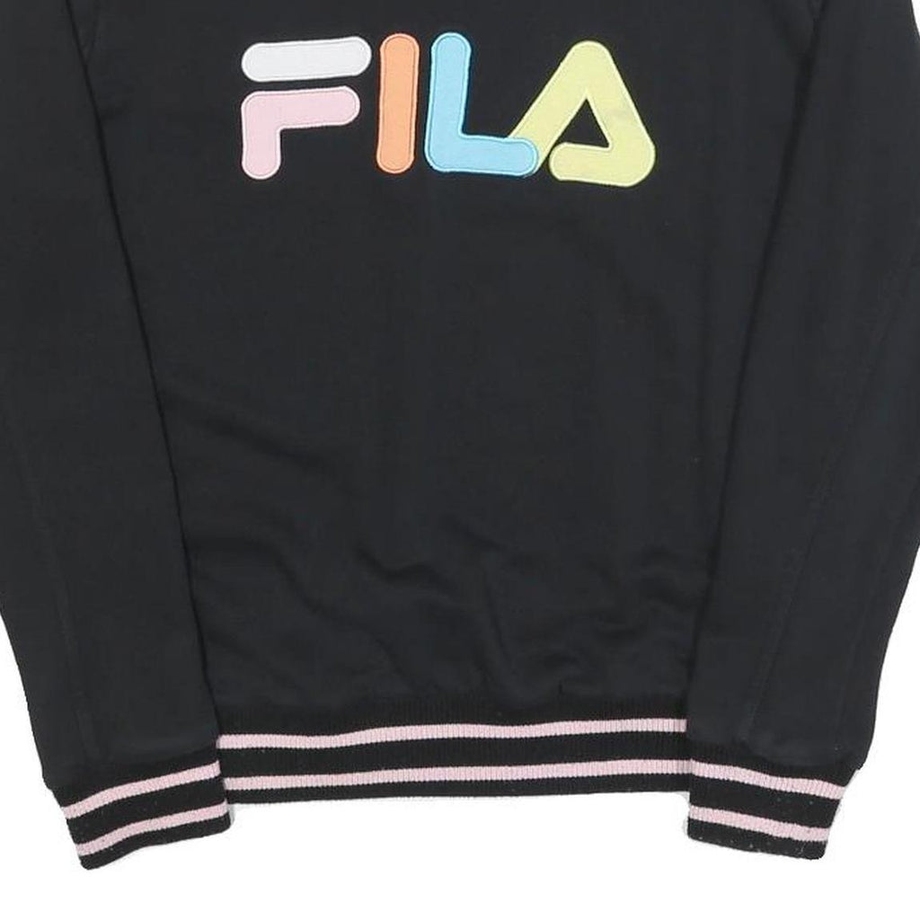 FILA Womens Black Colourblock Crew Neck S Sweatshirt Casual Logo Striped Cuffs