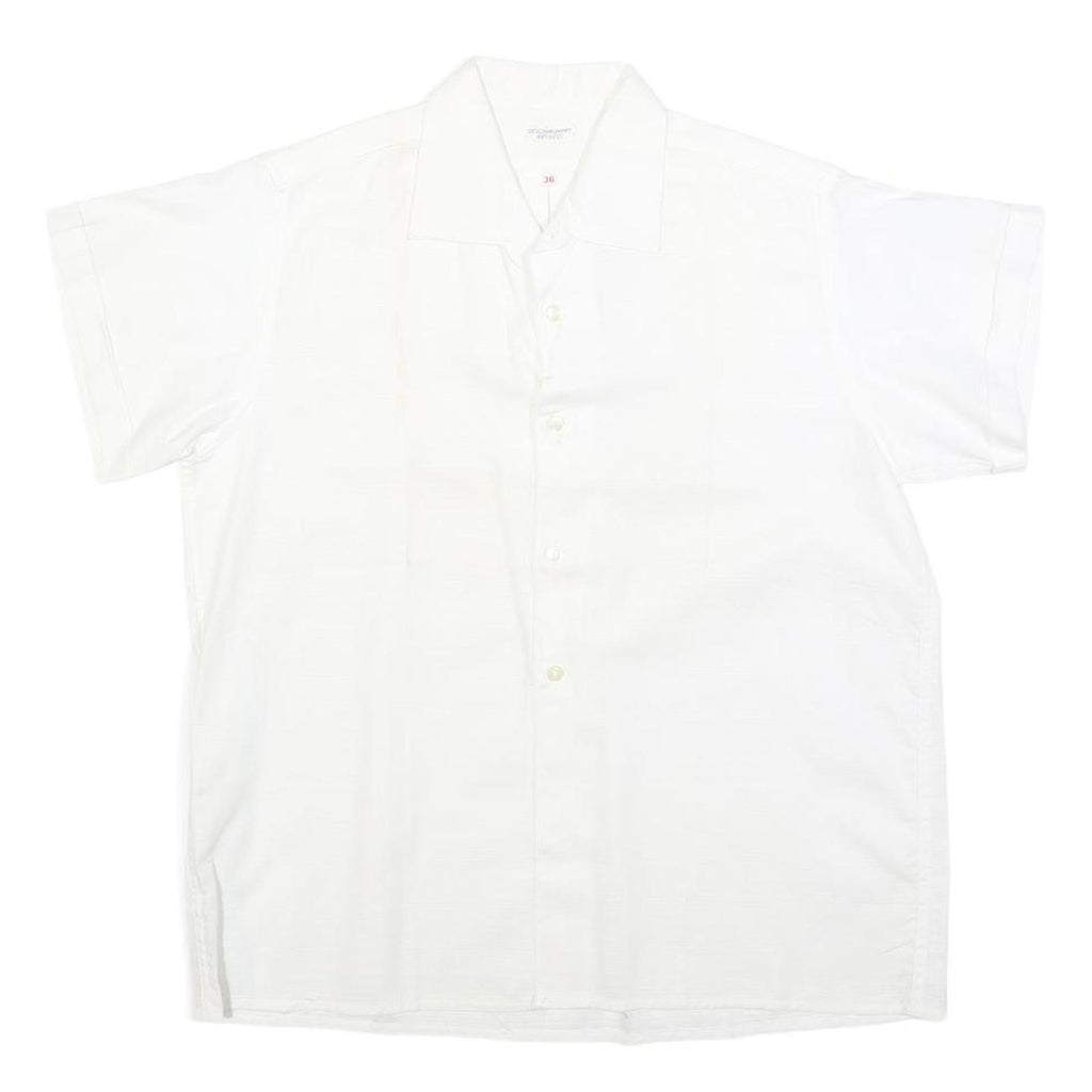 Womens White Plain Shirt M Cotton Blend Regular Fit Button Collar Casual