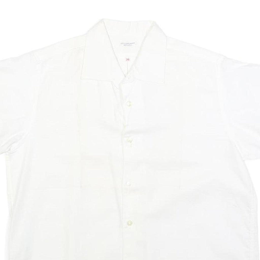 Womens White Plain Shirt M Cotton Blend Regular Fit Button Collar Casual