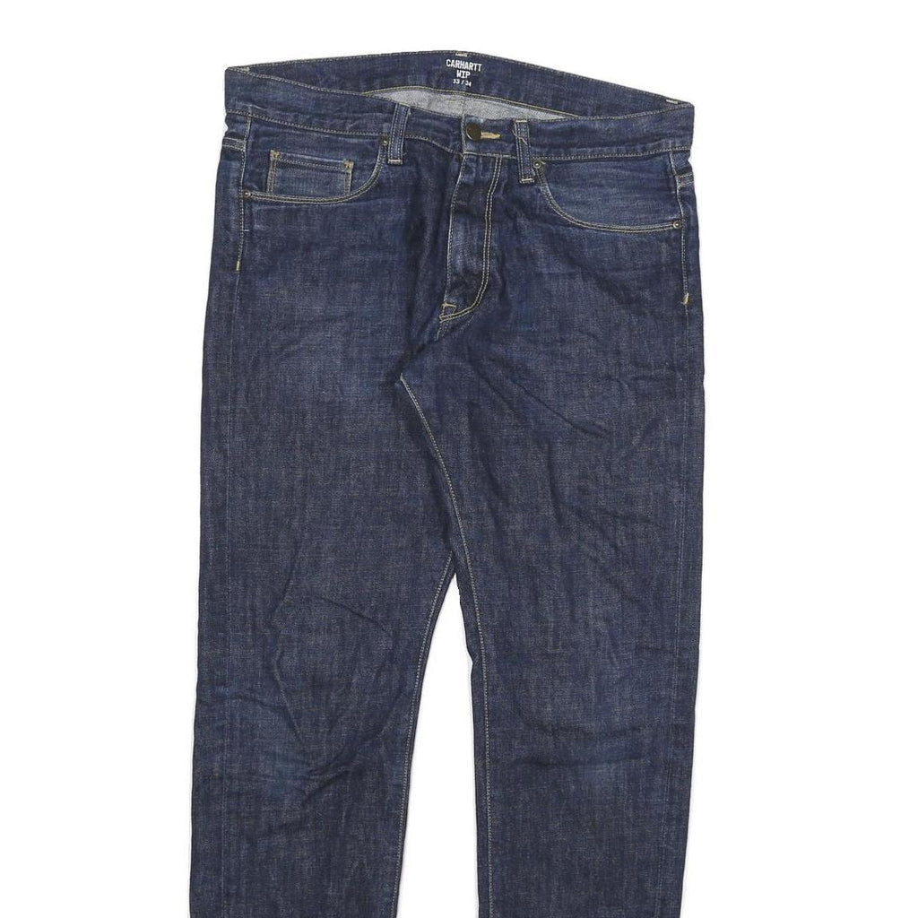 CARHARTT Mens Slim Blue Denim Raw Slim Fit Jeans W33 L34 Classic Zip Closure