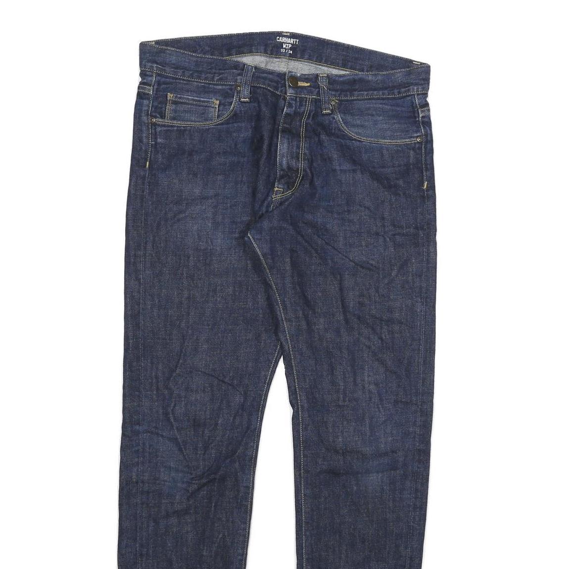 CARHARTT Mens Slim Blue Denim Raw Slim Fit Jeans W33 L34 Classic Zip Closure