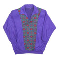 Womens Purple Sweatshirt Pullover S Patterned Panel Collar Retro Style Casual