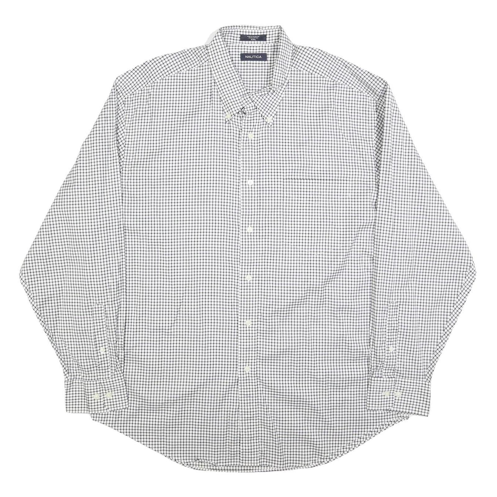 NAUTICA Mens White & Black Check Shirt 2XL Button-Down Collar Long Sleeve