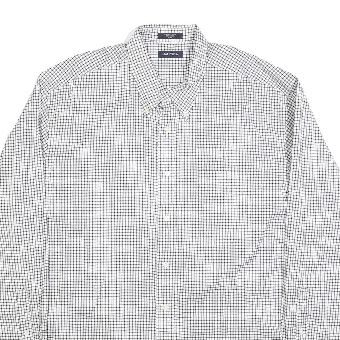 NAUTICA Mens White & Black Check Shirt 2XL Button-Down Collar Long Sleeve