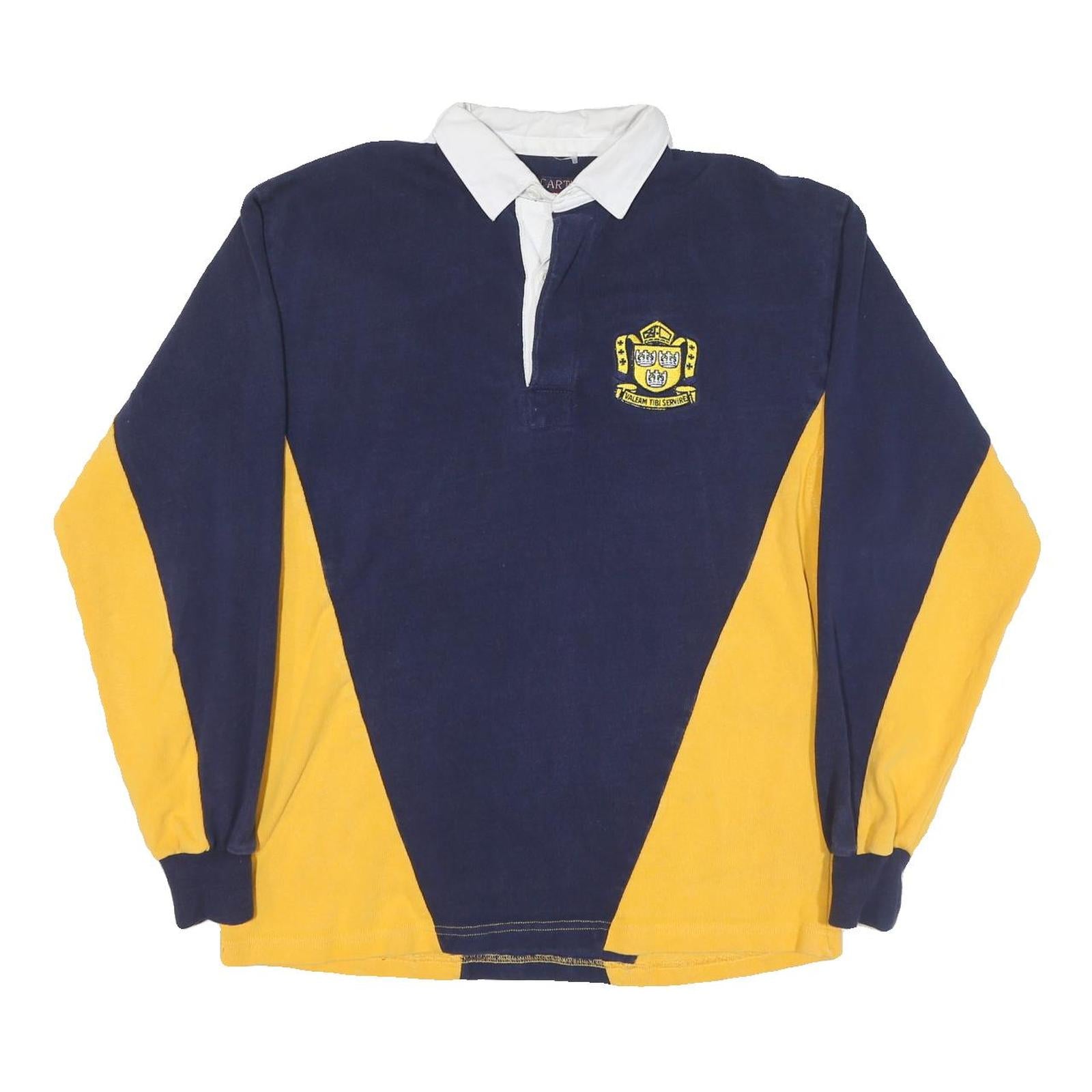 MC CARTHY Mens Navy & Yellow Long Sleeve Rugby Style Polo Shirt M Cotton Blend