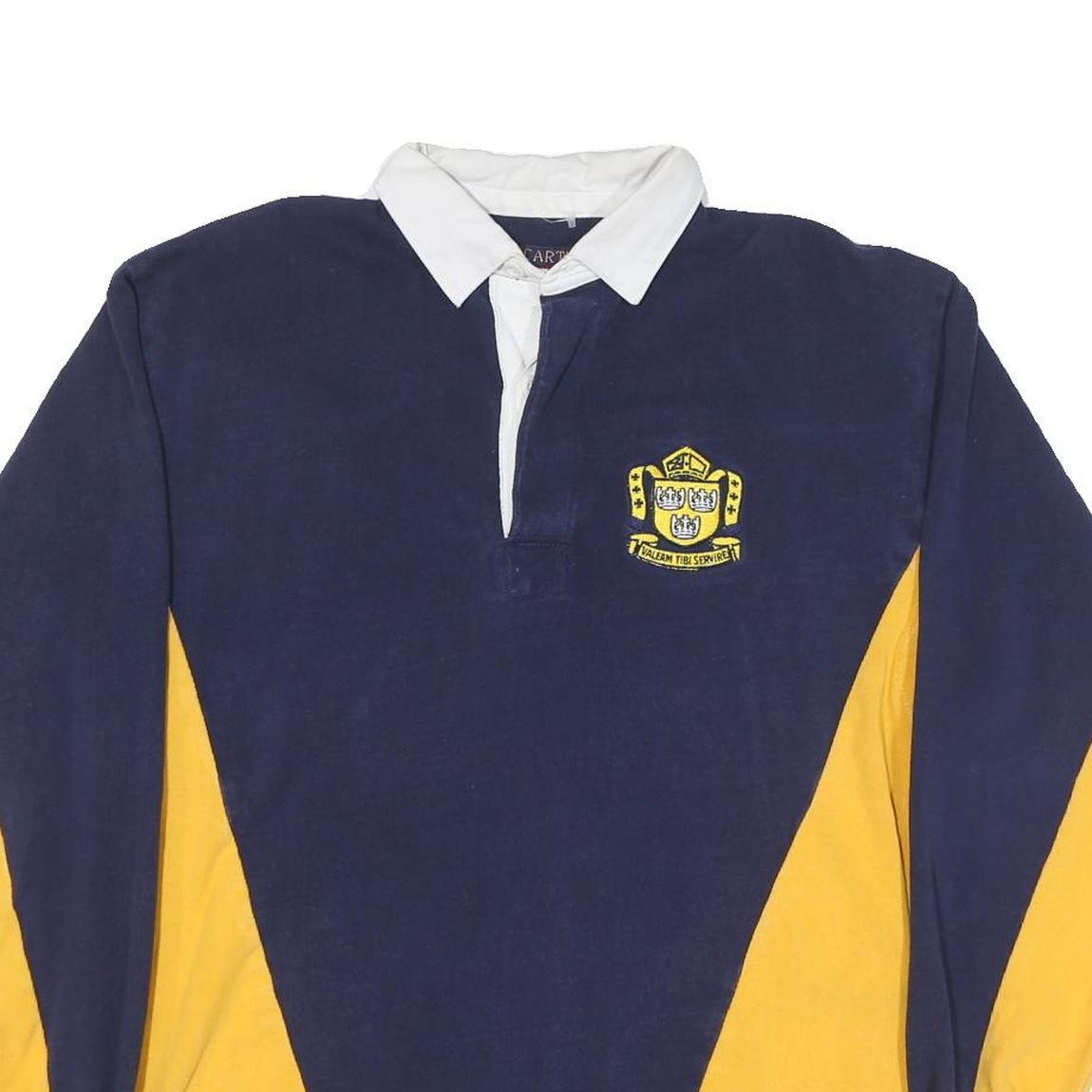 MC CARTHY Mens Navy & Yellow Long Sleeve Rugby Style Polo Shirt M Cotton Blend