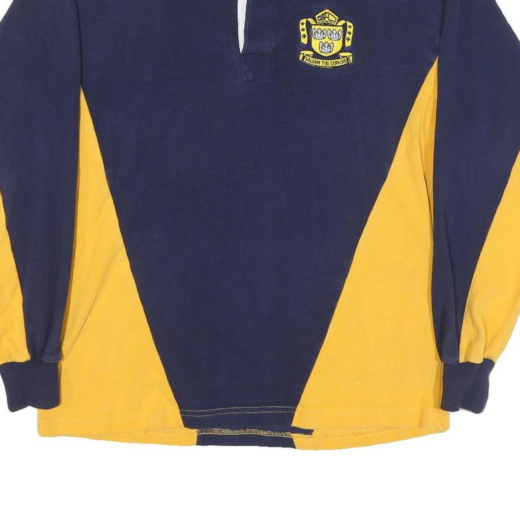 MC CARTHY Mens Navy & Yellow Long Sleeve Rugby Style Polo Shirt M Cotton Blend