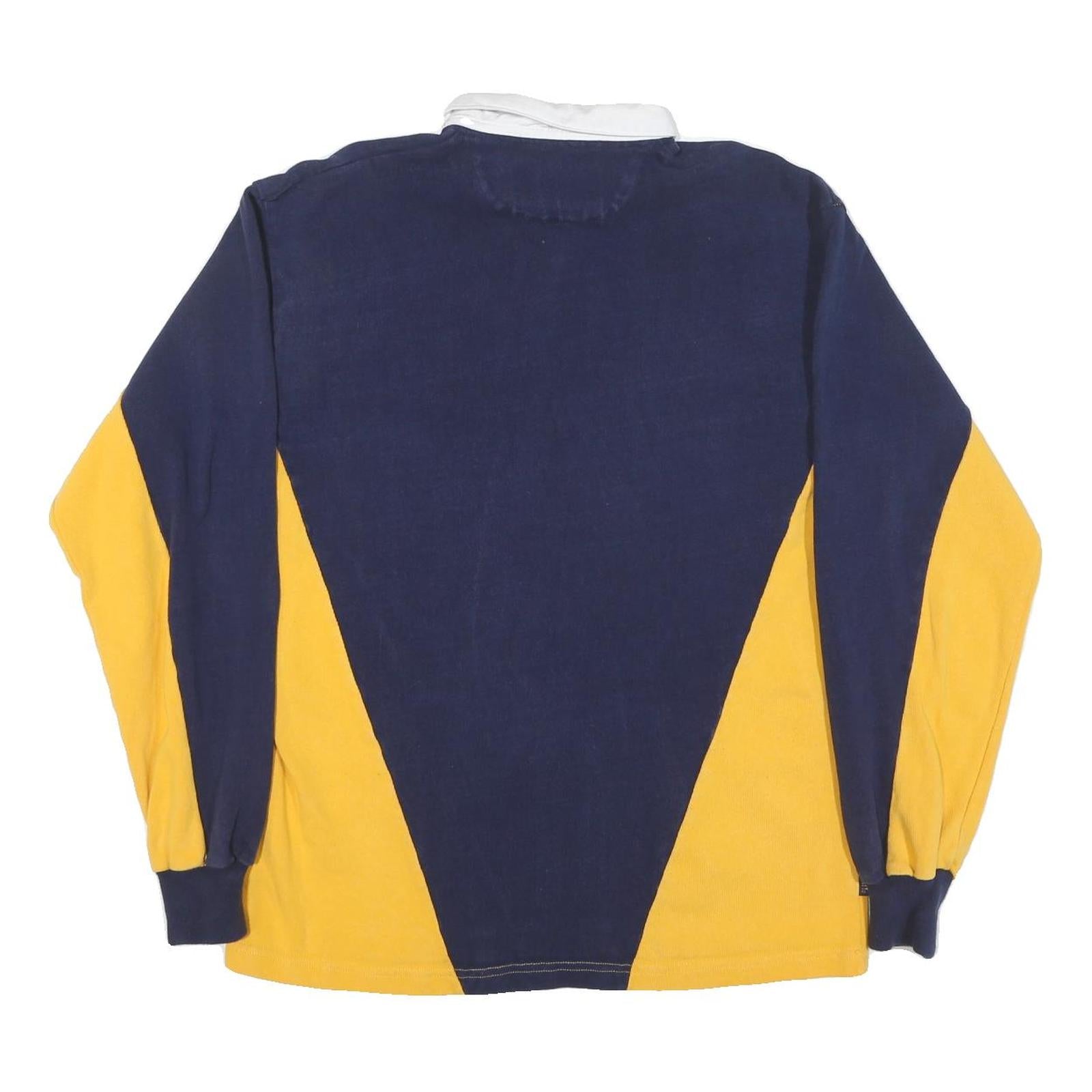 MC CARTHY Mens Navy & Yellow Long Sleeve Rugby Style Polo Shirt M Cotton Blend