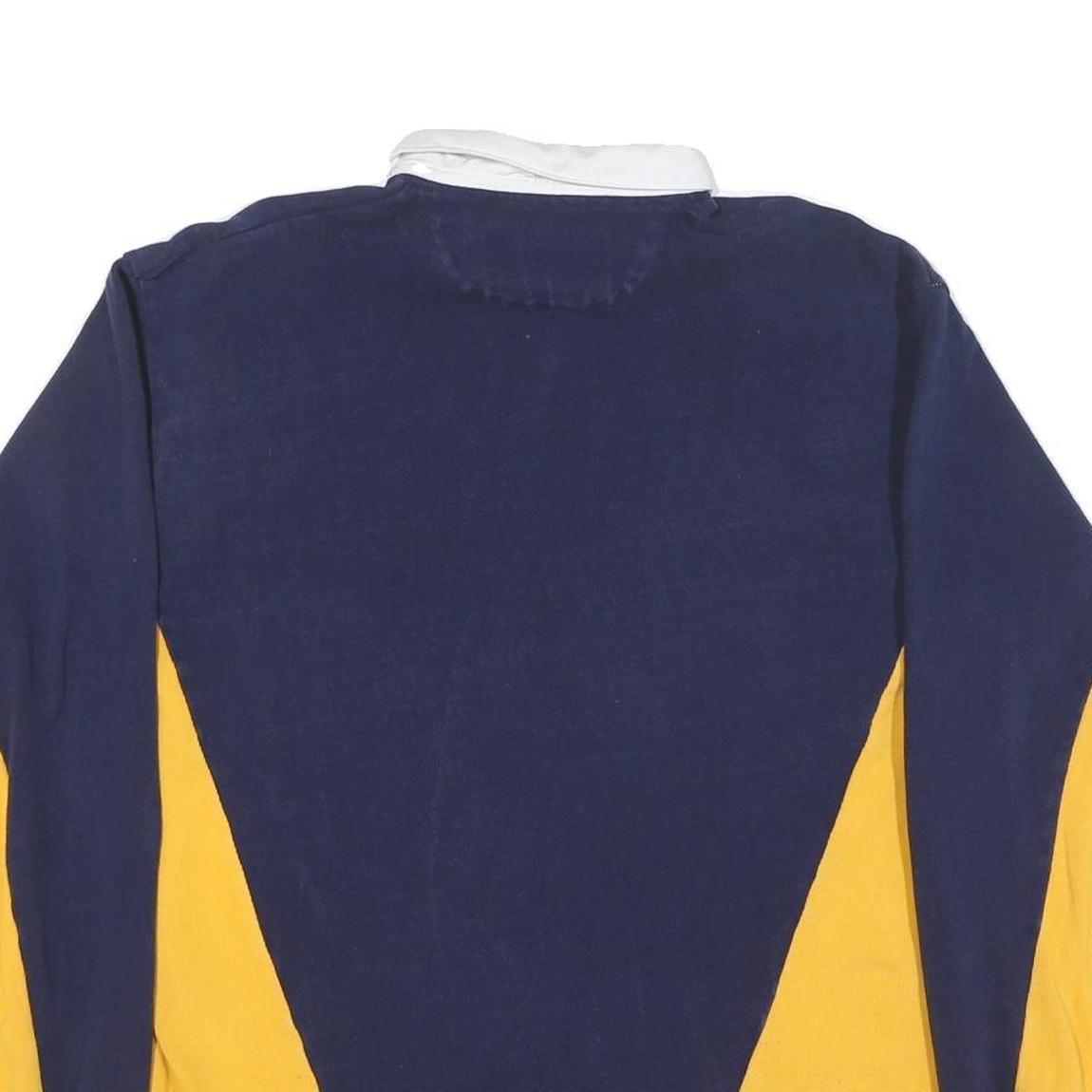 MC CARTHY Mens Navy & Yellow Long Sleeve Rugby Style Polo Shirt M Cotton Blend