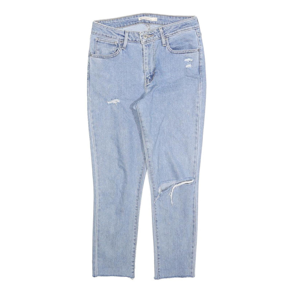 LEVI'S 721 Womens Slim Light Blue Denim Stone Wash W28 L25 Distressed Jeans
