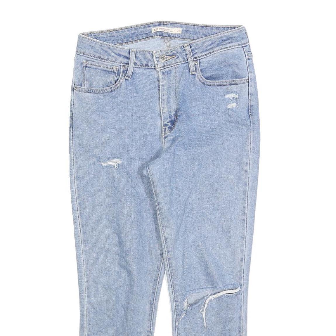LEVI'S 721 Womens Slim Light Blue Denim Stone Wash W28 L25 Distressed Jeans