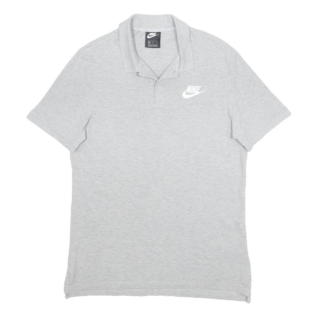 NIKE Mens Grey Plain Short Sleeve Cotton Polo Shirt M Classic Logo Casual