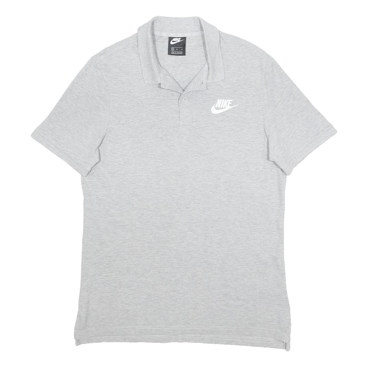 NIKE Mens Grey Plain Short Sleeve Cotton Polo Shirt M Classic Logo Casual